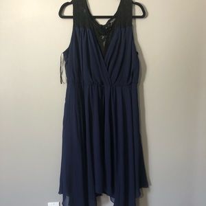 Navy lace and chiffon dress